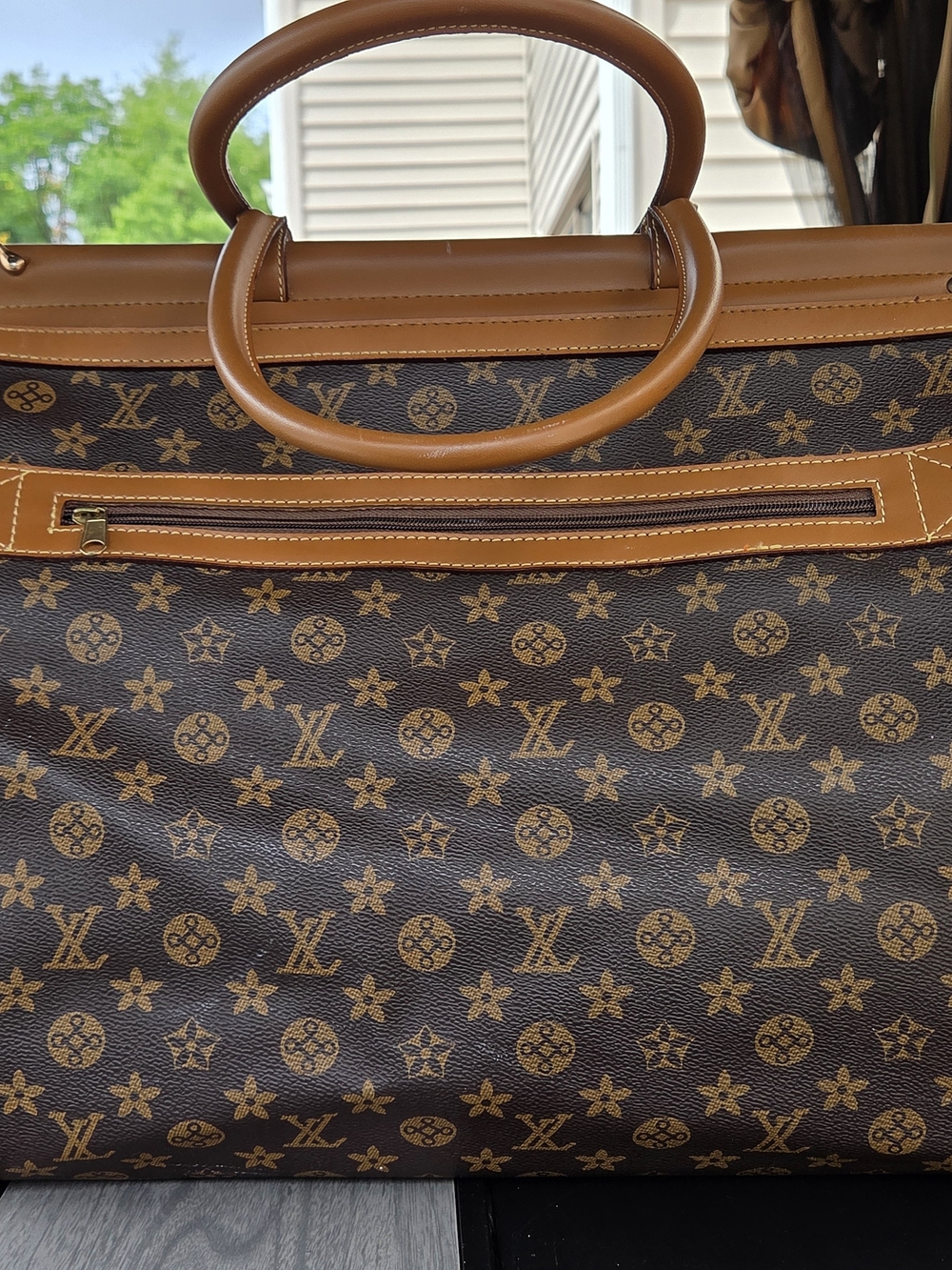 Large Brown Monogram Travel Duffel Bag Carry On Weekender 20" Multi Pocket - Picture 13 of 16